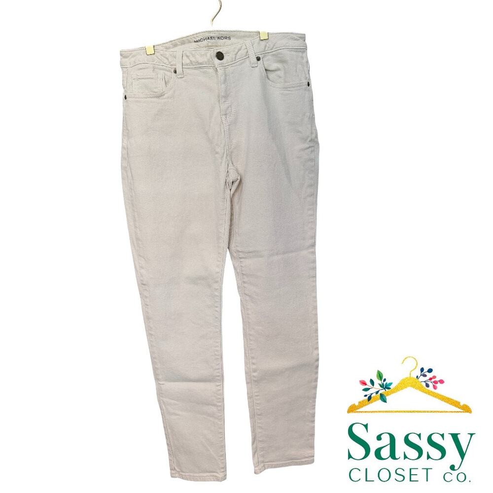 ✨ MICHAEL KORS Cream Skinny Jeans 8 Minimalist Gunmetal Hardware EUC 🍦